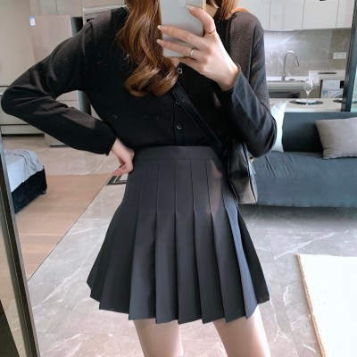 Grey high waist A-line pleated skirt