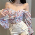 Fresh floral chiffon strapless top