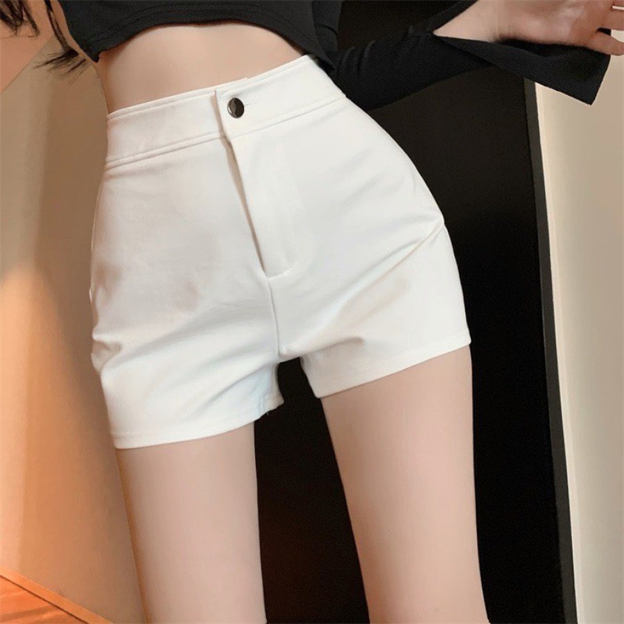 Reisshop-White high waist simple shorts