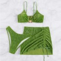 Sexy velvet bikini + Drawstring skirt three-piece set