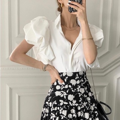 Korean style court style puff sleeve shirt