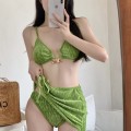 Sexy velvet bikini + Drawstring skirt three-piece set