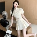 New Chinese style tassel button top + pleated shorts skirt cheongsam suit