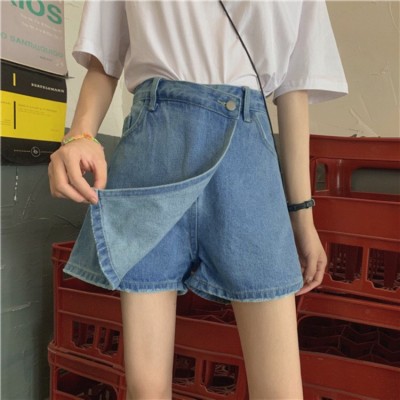 High-waisted A-line irregular jeans skirt