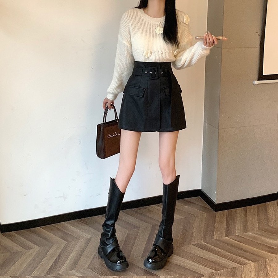 Black PU leather skirt