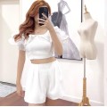 High-quality wavy edge top + high-waisted wide-leg shorts set