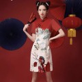 红色国潮风古典美人改良版旗袍