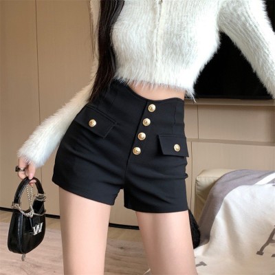 High-waisted elastic suit shorts