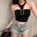 Halter neck tube top cropped navel vest