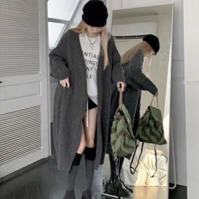 Thick twist knitted long cardigan jacket