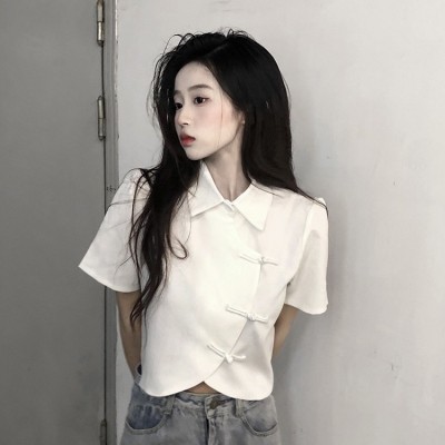 New Chinese style white irregular cheongsam top