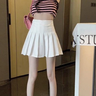White high waist A-line pleated skirt