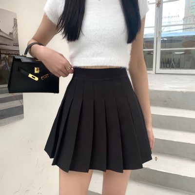 Black high waist A-line pleated skirt