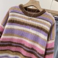 撞色彩虹条纹厚款针织毛衣