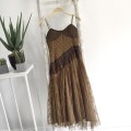 Fringed patchwork lace suspender long skirt