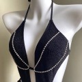 Diamond-studded deep V triangle one-piece bikini