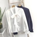 Satin shoulder pad bow shirt