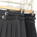 Grey high waist pleated A-line skirt