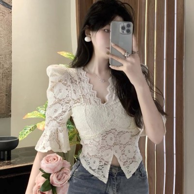 French hollow lace top