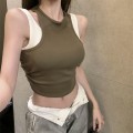 Korean style slim fit fake two-piece vest top