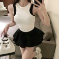 Korean style slim fit fake two-piece vest top