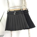 Grey high waist pleated A-line skirt