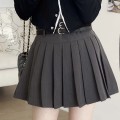 Grey high waist pleated A-line skirt