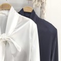 Satin shoulder pad bow shirt