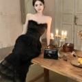 High quality black fur mesh skirt