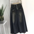 High waist buttoned A-line denim skirt