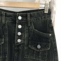 High waist buttoned A-line denim skirt