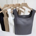 Square neck ice ribbon padded tank top