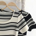 Striped square neck knitted long skirt