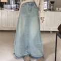 Light blue back A-line denim skirt