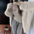 Faux mink fur mid-length coat