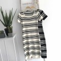 Striped square neck knitted long skirt