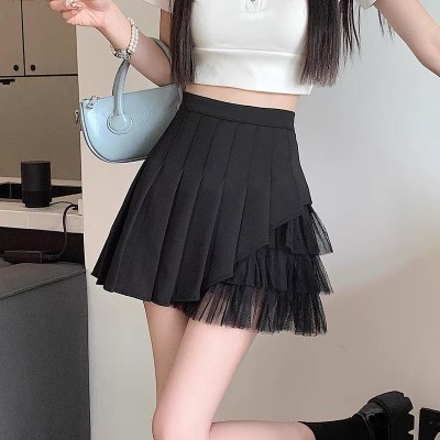 Black irregular mesh skirt