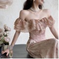 Chiffon ruffled off-shoulder top