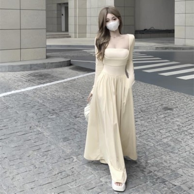 Fake two-piece A-line long skirt