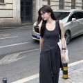 Fake two-piece waist-tied long skirt