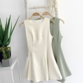 Green high quality waisted A-line dress