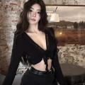 Sexy V-neck waist-tied crop top