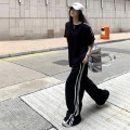 Oversize striped T-shirt + high waist long pants set