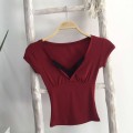 V-neck lace slim fit top