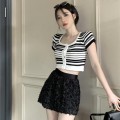 Striped knitted short top