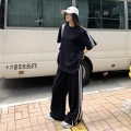 Oversize striped T-shirt + high waist long pants set