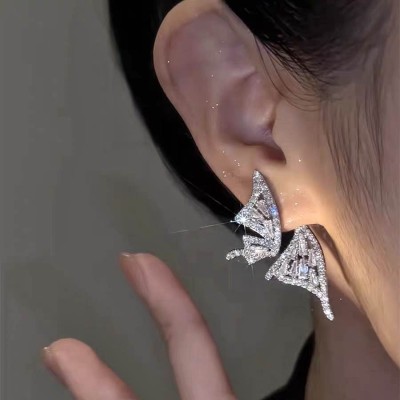 Two-piece design diamond butterfly earrings