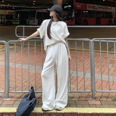 Oversize striped T-shirt + high waist long pants set