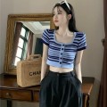 Striped knitted short top