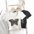 Applique butterfly U-neck crop top